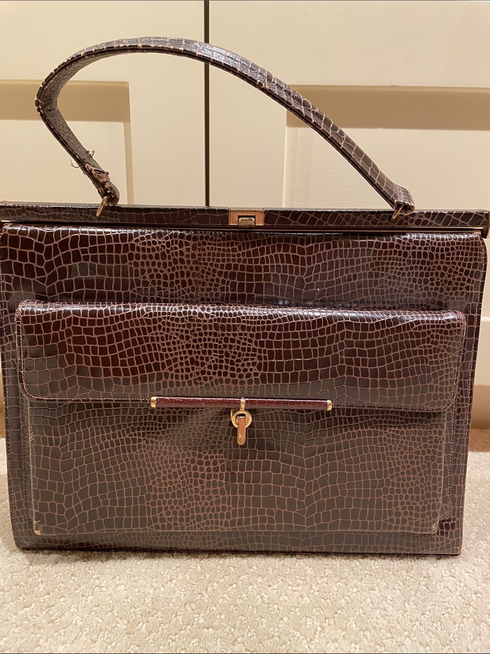 Sydney CA Classic Brown alligator Leather Top-Handle Handbag
